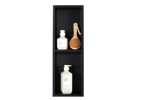 Narrow Shower Niche for Tiny Bathroom Storage, No Tile Needed,Recessed Wall Niche, Double Shelves, Stainless Steel, (Black, 24 * 8 in) - color: Black, size: 24 * 8 in