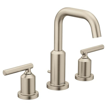 Moen Gibson Brushed Nickel Two-Handle Adjustable Widespread High Arc Modern Bathroom Sink Faucet, Valve Required, T6142BN - color: Brushed Nickel, style: Trim Only