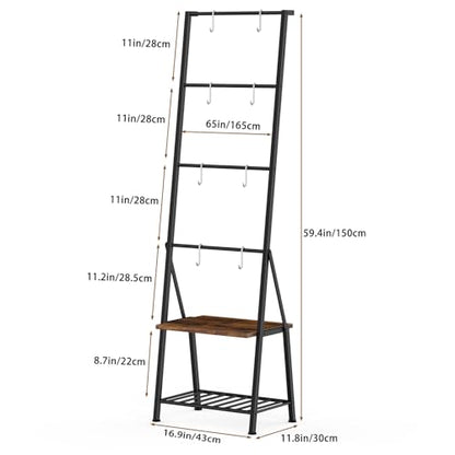 CADUKE Blanket Ladders for the Living Room, 6-Tier Rustic Blanket Rack Decorative Stand, Quilt Display Holder, Freestanding Towel Rack with Metal Frame, Wooden Shelf & 8 Hooks for Bedroom Bathroom