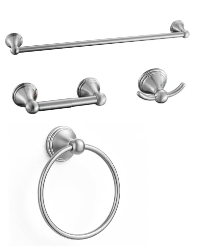 4-Piece Bathroom Hardware Accessories Kit, Zynuhmo Brushed Nickel Towel Bar Set Wall Mounted with 20'' Towel Bar, Towel Ring & Toilet Paper Holder, Robe Hook Set Fixtures for Modern Farmhouse Bathroom - color: Brushed Nickel