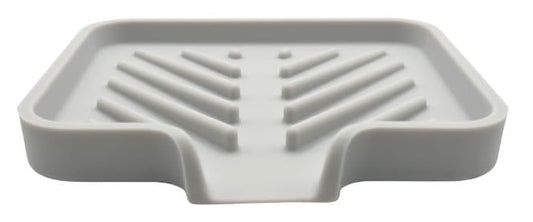 Silicone Soap Dish Tray and Sponge Holder with Drain Chute and Feet | 3-Way Sloped Design | Bathroom and Kitchen Sink Organizer Caddy (Light Grey, 5"x4", 3.5 Ounces) - color: Light Grey, size: 5"x4"