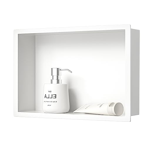 Stainless Steel Shower Niche 18" X 12" White No Tile Needed Niche | Recessed shower niche,bathroom niche shower for shampoo & soap storage,space-saving,horizontal built-in shower niche shelf - color: White, size: 18" X 12"