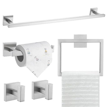 TQKAG 5-Piece Bathroom Hardware Set, Brushed Nickel Classic Wall Mounted | SUS304 Stainless Steel, Towel Bar Set, Towel Rack for Bathroom, Toilet Paper Holder, Bathroom Hand Towel Holder - color: Brushed Nickel, size: 5-Pieces Set