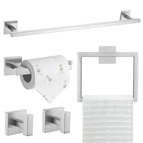 TQKAG 5-Piece Bathroom Hardware Set, Brushed Nickel Classic Wall Mounted | SUS304 Stainless Steel, Towel Bar Set, Towel Rack for Bathroom, Toilet Paper Holder, Bathroom Hand Towel Holder - color: Brushed Nickel, size: 5-Pieces Set