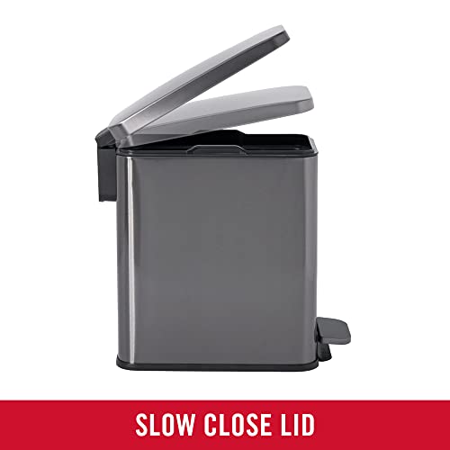 Rubbermaid Stainless Steel Slim Step-On Trash Can, 2.6-Gallon, Charcoal, Wastebasket with Lid for Home/Bathroom/Kitchen - style: Slim Step-On