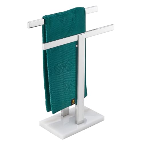 KOKOSIRI Hand Towel Holder Stand Towel Rack with Marble Base, Bathroom Kitchen Vanity Polished Stainless Steel Towel Bar 15.7'' Height THS0001-SM-CH - color: Polished Chrome, size: 2-Bar