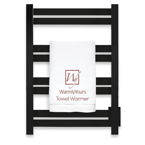 WarmlyYours Maple Heated Towel Rack, 8 Bars, Matte Black, Hardwired | Wall-mounted electric towel warmer with 8 heated bars and integrated on/off switch, hardwired bathroom heater - color: Matte Black (8 Bars)