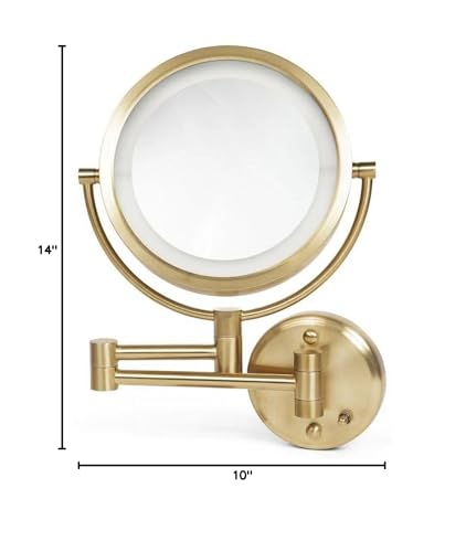JERDON Hardwired Wall-Mount Makeup Mirror - 8X/1X - Gold - HL88BGLD | 8.5" Round Frame, 13.5" Wall Arm, LED Lighting, Direct Wire Installation - color: Gold Direct Wire