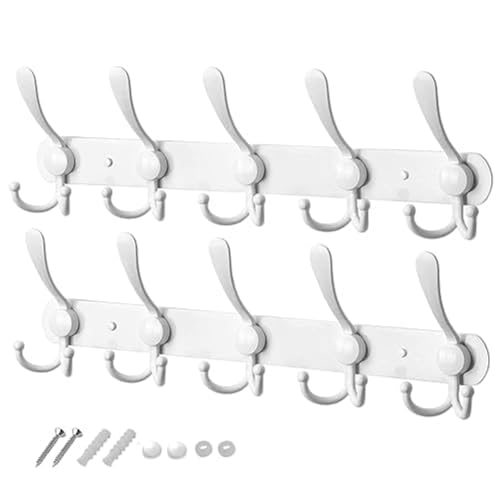 GlazieVault White Coat Hooks for Wall - Stainless Steel Coat Racks (2 Pack) - Heavy Duty White Coat Hooks Wall Mounted - Premium Design Rust Free White Coat Hangers Wall Hoks - style: White Tri