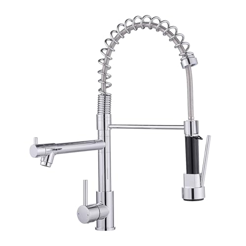 AIMADI Chrome Kitchen Faucet with Pull Down Sprayer,Dual Spout Design | Modern Stainless Steel High Arc Kitchen Sink Faucet for Farmhouse Camper Laundry Rv Bar - color: Chrome, style: Contemporary