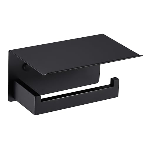 LANC Matte Black Toilet Paper Holder with Shelf, Bathroom Toilet Paper Roll Holder with Phone Shelf for Bathroom Wall Mount, Tissue Roll Holder Stainless Steel, A8367MB - color: Matte Black, size: Right
