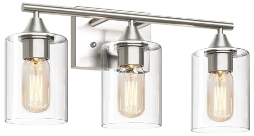 3-Light Bathroom Light Fixtures,Brushed Nickel Vanity Light,Modern Bathroom Lighting Fixtures Over Mirror,Wall Lighting Sconces for Mirror Bedroom Living Room Vanity Table Hallway - color: Nickel, size: 3-Light