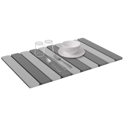 5 Pcs - Large Stone Dish Drying Mat for Kitchen Counter, Foldable Quick Dry Stone Dish Mat, Diatomaceous Earth Water Absorbing Pad 24"×16" & 2*8"x4" with 2 Coasters (Dark Grey + Grey) - color: Dark Grey + Grey