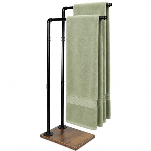 Hjarta Freestanding Towel Rack for Bathroom, 2-Tier Free Standing Towel Stand, Farmhouse Towel Holder for Bath Towel Sheet, Rustic Brown - color: Rustic Brown