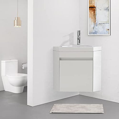 22" Corner Bathroom Vanity Sink Combo – Wall-Mounted White Resin Basin Cabinet Set with Chrome Faucet & Drain (white, 22 inch) - color: White