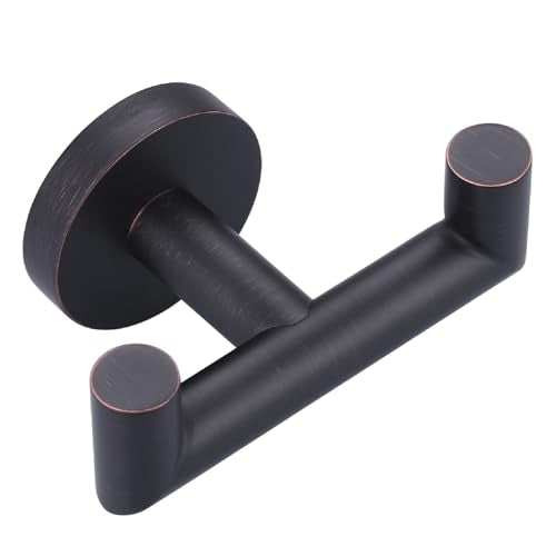 Shower Towel Hook, Wall Mount Robe Hook Holder, Oil Rubbed Bronze | Stainless Steel Material, Double Hooks Design, Rust-Resistant, Strong Load-bearing Capacity - color: Oil Rubbed Bronze