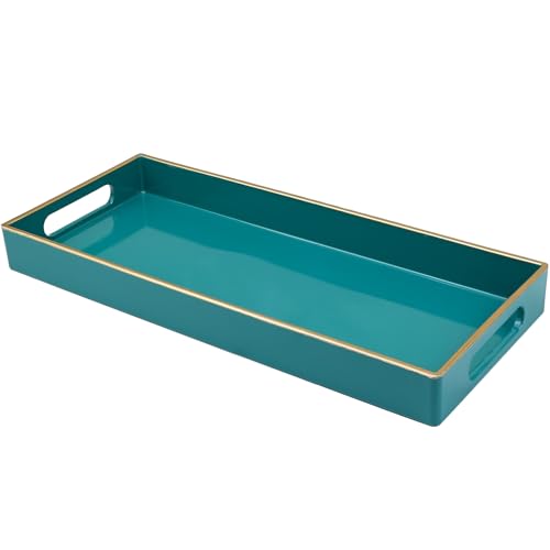 Green Bathroom Vanity Tray for Countertop, Small Plastic Toilet Tank Versatile Storage & Organization Tray for Makeup, Perfume, Desk, Kitchen, Candles, 13.7"x6"x1.4", 35GR - color: 15green