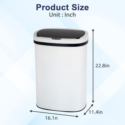 Kitchen Trash Can 13 Gallon Touchless Trash Bin White Garbage Can with Lid | Automatic Motion Sensor Bathroom Trash Can,50 Liter Waterproof Garbage Bin Wastebasket for Toilet,Office,Caravans,Bedroom - color: White