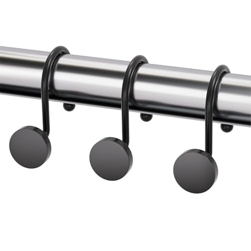 AmazerBath Shower Curtain Hooks, Shower Curtain Rings Heavy Duty Modern Decorative Black Shower Curtain Hooks Rust Proof Smooth Glide Shower Hooks for Shower Curtain Liner Shower Rod Hook, 12Pcs - color: Modern Black