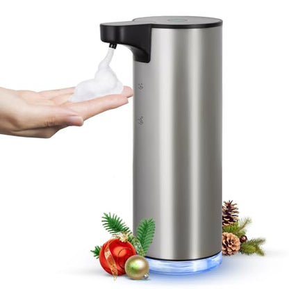 Automatic Soap Dispenser, Rechargeable Stainless Steel Foaming Soap Dispenser Touchless for Bathroom Auto Hand Soap Pump for Kitchen, Xmas Gift,9oz - color: Silver-black