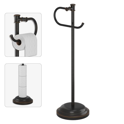 Toilet Paper Holder Floor Stand, Bathroom Freestanding Bronze | Toilet Tissue Roll Holder, Free Standing Rack with Storage, Weighted Base Accessories, SUS304 Stainless Steel Rustproof - color: Bronze