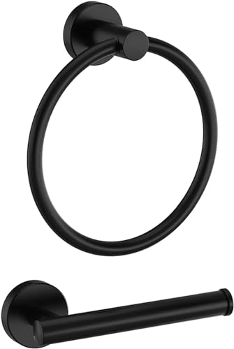 Marmolux Acc 2 PCS Matte Black Bathroom Hardware Set - Hand Towel Holder for Bathroom Wall + Black Toilet Paper Holder Wall Mount | Towel Holder Hanger Rack Stainless Steel Bathroom Set - Towel Rack - color: Matte Black, size: 2pc Bundle