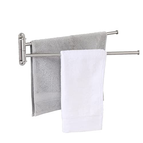 KES 19.5-Inch Bathroom Towel Rack, Swivel Towel Rack 2-Arm, Swing Out Double Towel Bar Wall Mounted, SUS304 Stainless Steel Brushed Finish, A2103S2L50-2 | SUS304 Stainless Steel, Swing-Out Design, 22 Lb Load Capacity, Anti-Drop End Caps, Includes Mounting