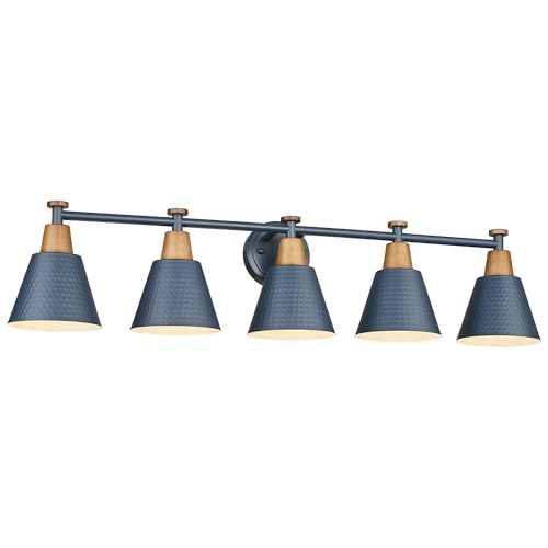 FEMILA 5 Light Bathroom Vanity Light, 37.4" Bathroom Lighting Fixtures Over Mirror, Blue Finish, E26 Base, 4FG59B-5W Blue - color: Navy Blue, size: 37"