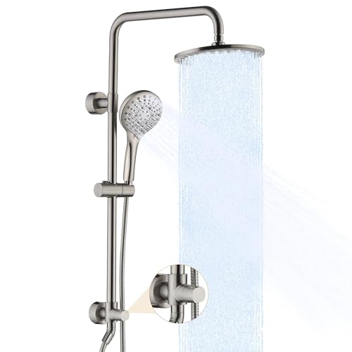 BRIGHT SHOWERS Rain Shower Heads System - 9 Inch Rainfall Shower Head and Handheld Shower Head with Height Adjustable Holder, Solid Brass Rail and 60" Long Stainless Steel Shower Hose, Brushed Nickel - color: Brushed Nickel, size: 2.5 Gallon Per Minute