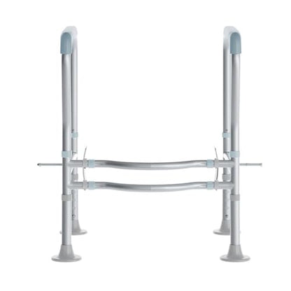 Pemberly Row Adjustable Toilet Safety Rail, Steel Frame with Gray Padded Handles, 23.5-27.25"W x 21.5"D x 26.25-30"H, Lightweight, Suction Cup Feet, Tool-Free Assembly, Elderly or Disabled Use