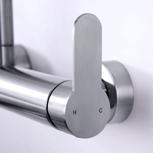 Wall Mount Faucet 8"" Center, High Arc Kitchen Sink Tap, Grifos De Cocina | 304 Stainless Steel Constructed, Pull Down Sprayer, Brushed Nickel, Rotatable, 3-Function Sprayer - color: Style B, Right Handle