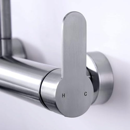 Wall Mount Faucet 8"" Center, High Arc Kitchen Sink Tap, Grifos De Cocina | 304 Stainless Steel Constructed, Pull Down Sprayer, Brushed Nickel, Rotatable, 3-Function Sprayer - color: Style B, Right Handle