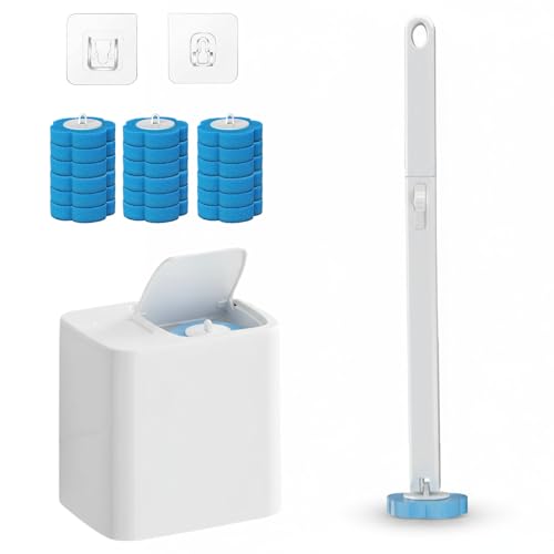 2026 New Disposable Toilet Brush, Disposable Toilet Cleaning System, Ocean/Lemon/Lavender 3 Aromatherapy, Includes Disposable Cleaning Stick, Storage Box and Scented Refill Tabs (White-Ocean*18) - color: White-ocean*18