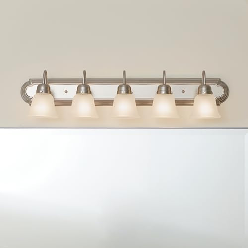 Kichler 36" 5-Light Vanity Bath Light in Brushed Nickel, Modern Bathroom Light with Clear Satin Etched Glass, (36" W x 8" H), 5339NIS - color: Brushed Nickel, size: 36"