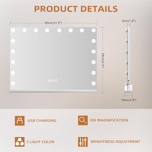 Hansong Hollywood Vanity Mirror with Lights 32"X 23" 18 Bulbs Large Mirror