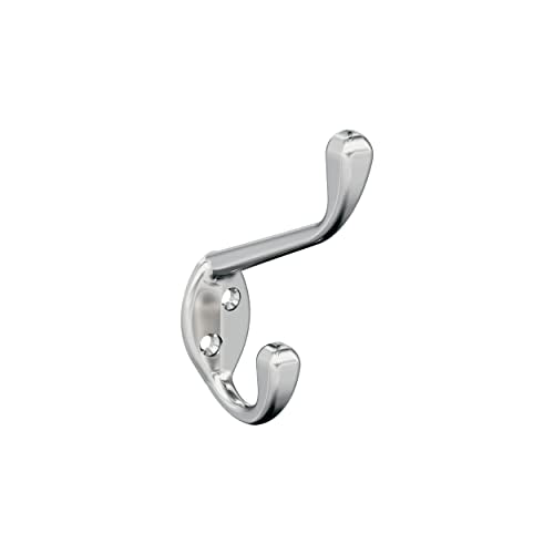 Amerock Noble Double Prong Polished Chrome Wall-Mounted Hook | Decorative wall hook in durable zinc construction for coats, hats, bags, towels, and everyday organization - color: Chrome, size: Double Prong (Pack of 1)