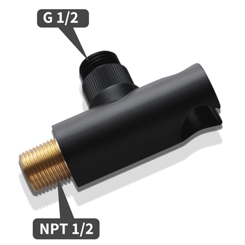 Bathroom Brass Round Wall Mount Water Supply Elbows with On/Off Flow Control Bracket Handheld Shower Head Holder, Matte Black - color: Matte Black