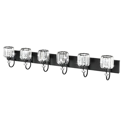 Ralbay Modern 6-Light Black Crystal Vanity Lights for Bathroom - Matte Black Crystal Wall Light Fixtures - color: Round-Black, size: 6-light