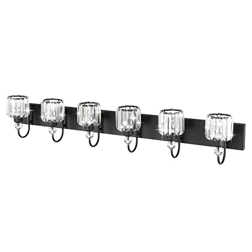 Ralbay Modern 6-Light Black Crystal Vanity Lights for Bathroom - Matte Black Crystal Wall Light Fixtures - color: Round-Black, size: 6-light