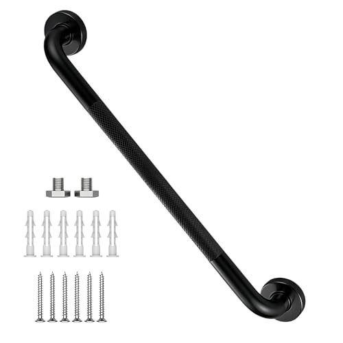 24 Inch Black Shower Grab Bar, XIANTHUS 1.25" Dia Anti Slip Safety Bars, 304 Stainless Steel Bathroom Handicap Grab Bars Handrail for Wall, Shower Grip Handle for Seniors Elderly Injury Assist Bath - color: Black, size: 24 Inch