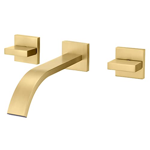sumerain Gold Bathroom Faucet Wall Mount Bathroom Sink Faucet with Rough in Valve - color: Brushed Gold