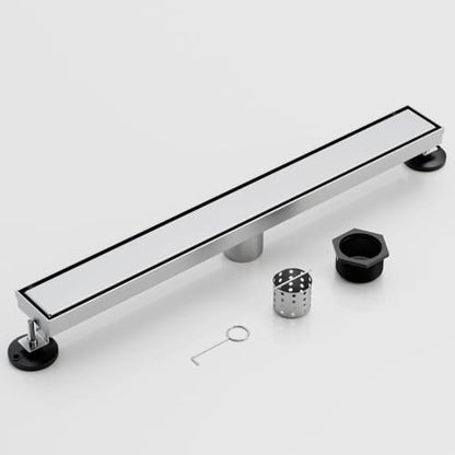24 Inch Liner Shower Drain with Tile Insert Panels, Stainless Steel Rectangle Liner Drain, Shower Floor Drain with Hair Strainer, Ajustable Leveling Feet (Brushed Nickel) - color: Brushed Nickel-b, size: 24IN