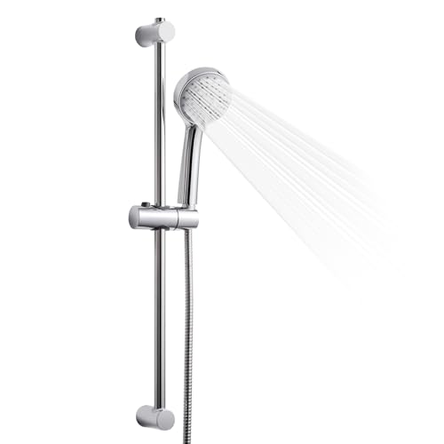 OFFO Shower Slide Bar Combo, Adjustable 21 in Slide Bar with 3-Mode Round Handheld Shower Head and 60 in Stainless Steel Hose, Screw Wall Mounted, Chrome Finish - style: Round 21" Slide Bar & 60" Hose