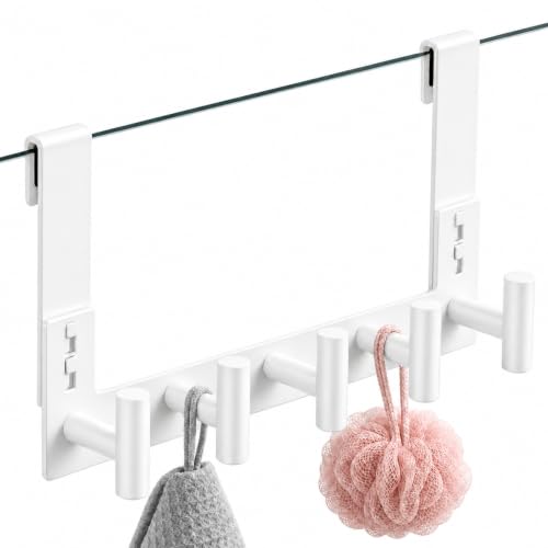 HUFEEOH Over The Door Hooks, 1 Pack Stainless Steel Door Hanger for Towel & Coat, Tool-Free T Shape Bathroom & Dorm Hooks for Hanging (White, Fits 3/8" Thick Door - 5 "T“ Hooks) - color: White, size: Fits 3/8" Thick Door - 5 "T” Hooks