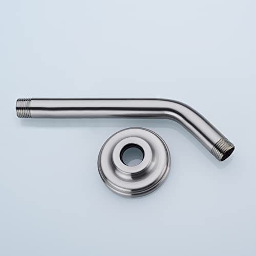 9 Inch Brushed Nickel Shower Arm and Flange Curved Head Pipe | Angled Stainless Steel Wall Mounted Extension Bathroom Gooseneck Shower Neck - color: Brushed Nickel, style: 9 inch