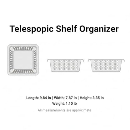 Adjustable Telescopic Cabinet Shelf, Tool-Free Under Sink Organizer Rack, Carbon Steel and PP Plastic Storage Solution for Kitchen and Bathroom - size: 9.84 x 7.87 x 3.35 in