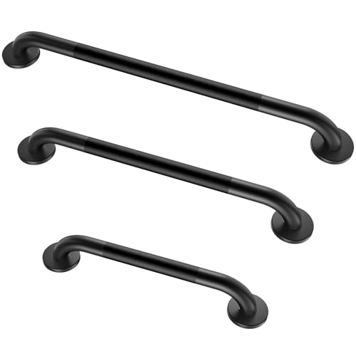 Grab Bar Bundle for ADA Compliance, Matte Black Stainless Steel 1.5" Diameter 3-Piece Set (18", 36", 42") for Commercial Restrooms & Shower Safety Bars for Seniors with Knurled Grip - color: Matte Black Peened Textured
