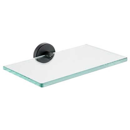 JQK Bathroom Glass Shelf Black, Tempered Glass Shower Storage 8 by 5 inches, 304 Stainless Steel Matte Black Wall Mount, TGS101L8-PB - color: Matte Black, size: 8 Inch (1 Pack)