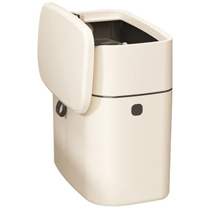 KOMBIUDA 12l Hanging Trash Can with Lid, Wall-Mounted Sealed Garbage Bin for Kitchen and Bathroom, No-Drill Installation, Plastic Waste Container in Light Beige for Home Organization