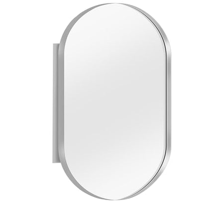 DlandHome Oval Bathroom Medicine Cabinet with Mirror, 34”x20” Recessed Medicine Cabinet for Bathroom with Beveled Edge Mirror, Silver - color: Silver